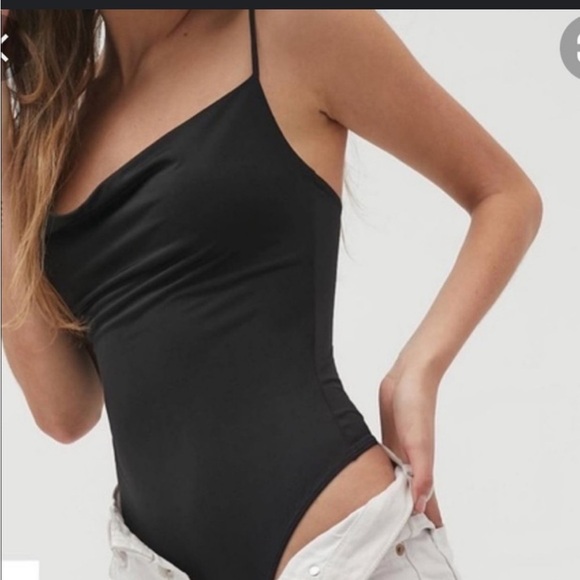 Urban Outfitters Out From Under Black Slinky Draped Cowl Neck Bodysuit L - Picture 1 of 9